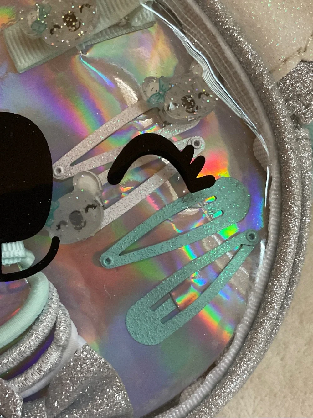 Claire's Iridescent Holographic Kids Hair Accessory Set with Silver Glitter